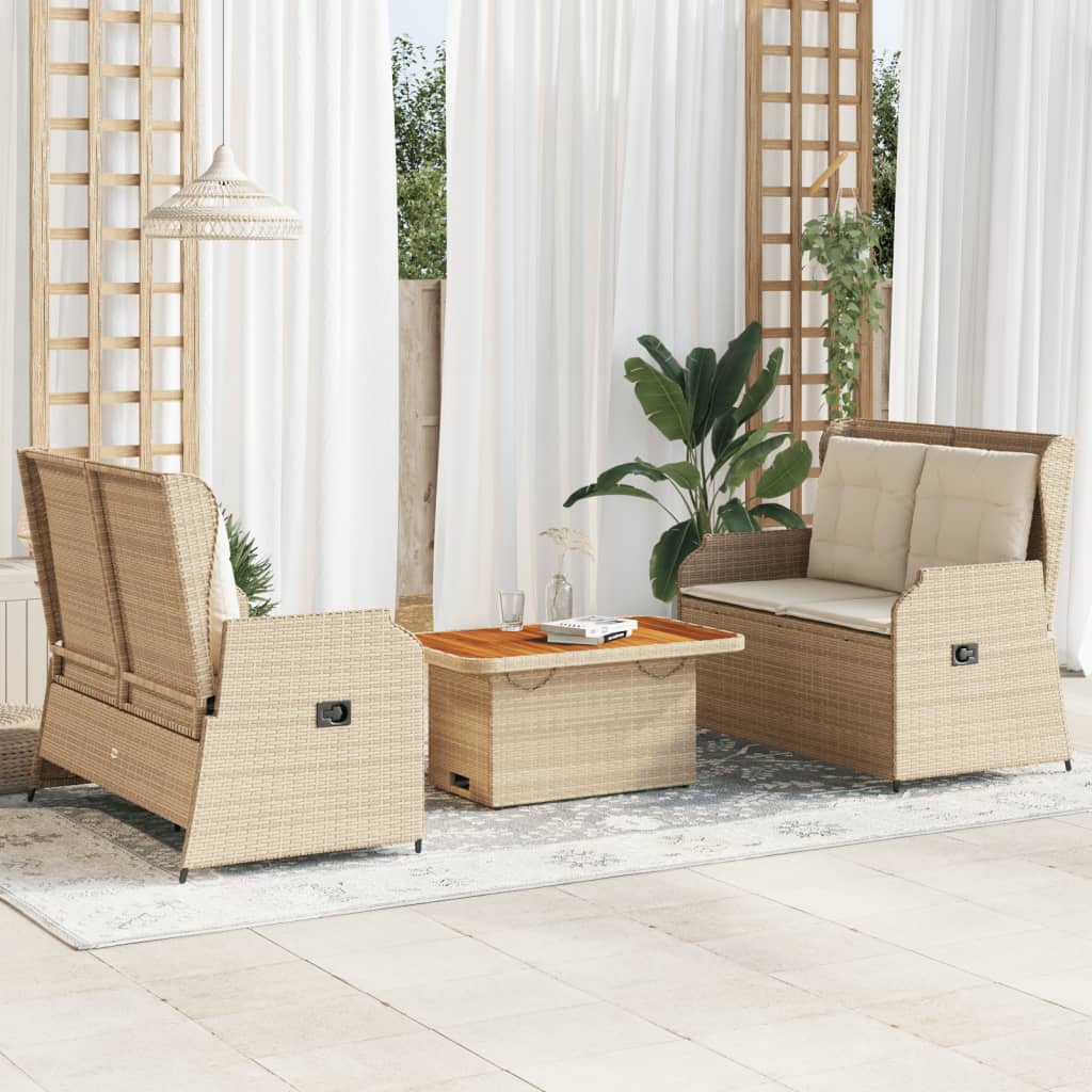 3-delige Loungeset met kussens poly rattan beige is nu te koop bij PeponiXL, paradijselijk wonen!