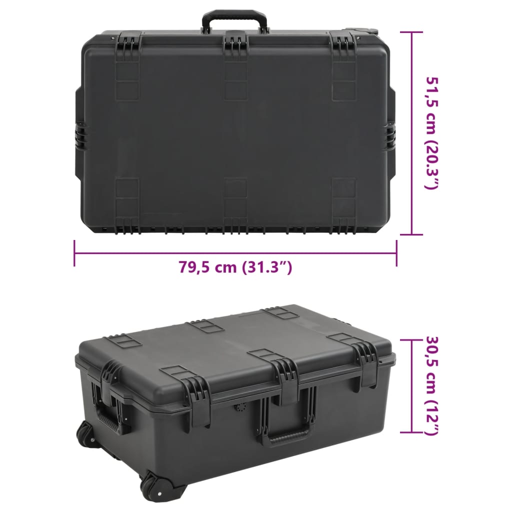 Flightcase draagbaar 79,5x51,5x30,5 cm PP zwart is nu te koop bij PeponiXL, paradijselijk wonen!
