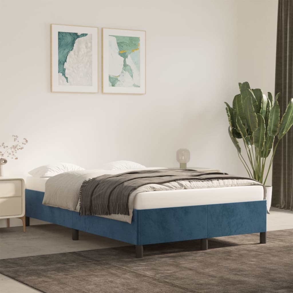 Bedframe zonder matras 120x190 cm fluweel donkerblauw is nu te koop bij PeponiXL, paradijselijk wonen!