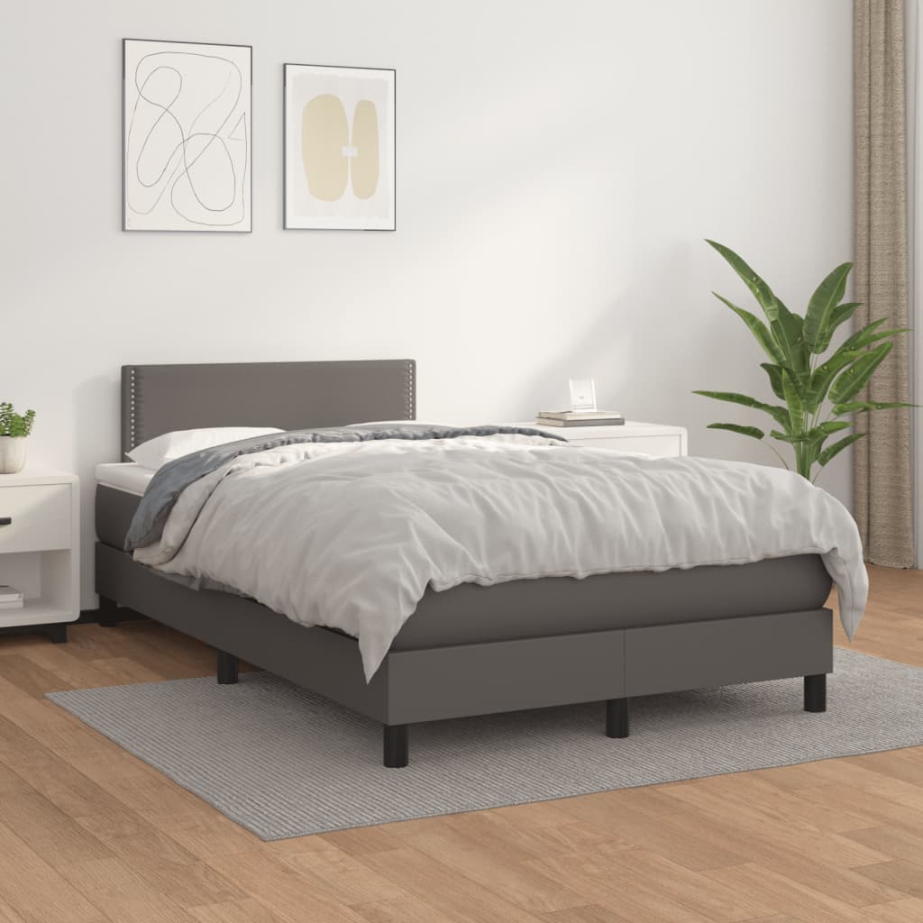 Boxspring met matras kunstleer grijs 120x190 cm is nu te koop bij PeponiXL, paradijselijk wonen!
