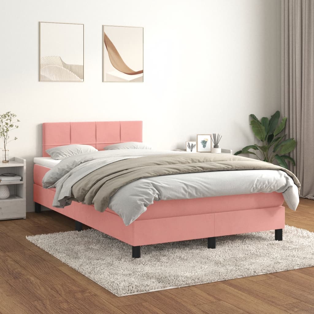 Boxspring met matras fluweel roze 120x190 cm is nu te koop bij PeponiXL, paradijselijk wonen!