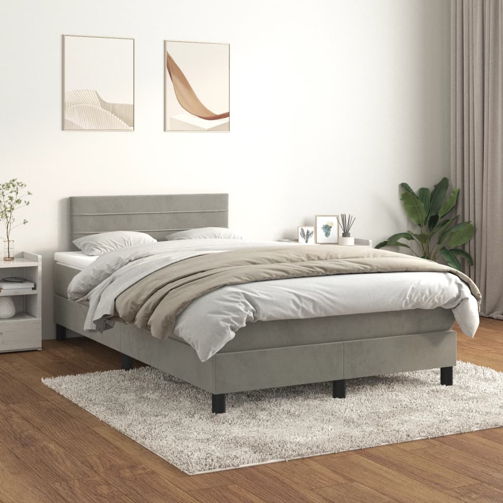 Boxspring met matras fluweel lichtgrijs 120x190 cm is nu te koop bij PeponiXL, paradijselijk wonen!