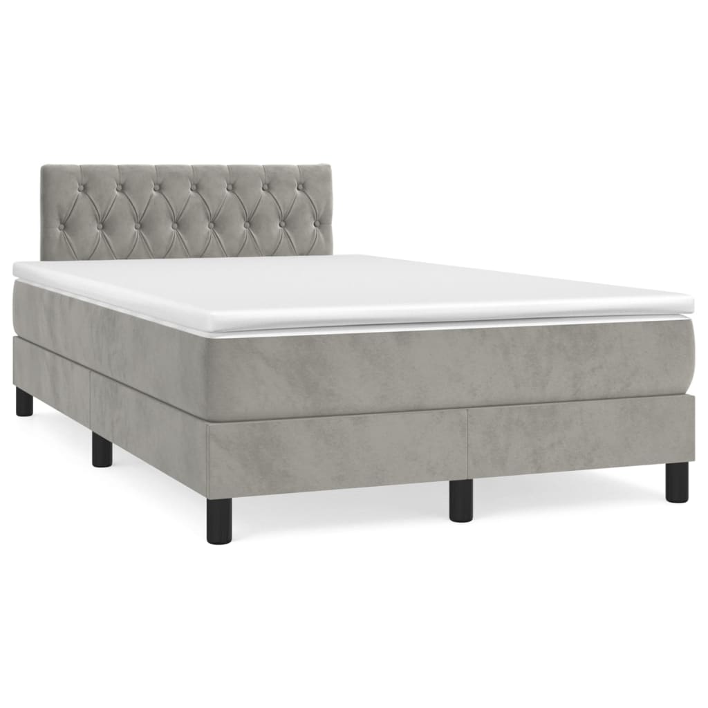 Boxspring met matras fluweel lichtgrijs 120x190 cm is nu te koop bij PeponiXL, paradijselijk wonen!