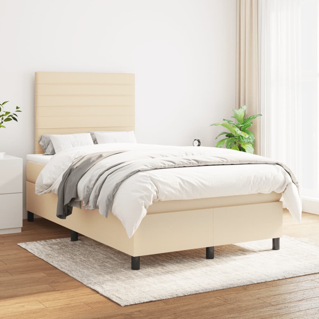 Boxspring met matras stof crèmekleurig 120x190 cm is nu te koop bij PeponiXL, paradijselijk wonen!