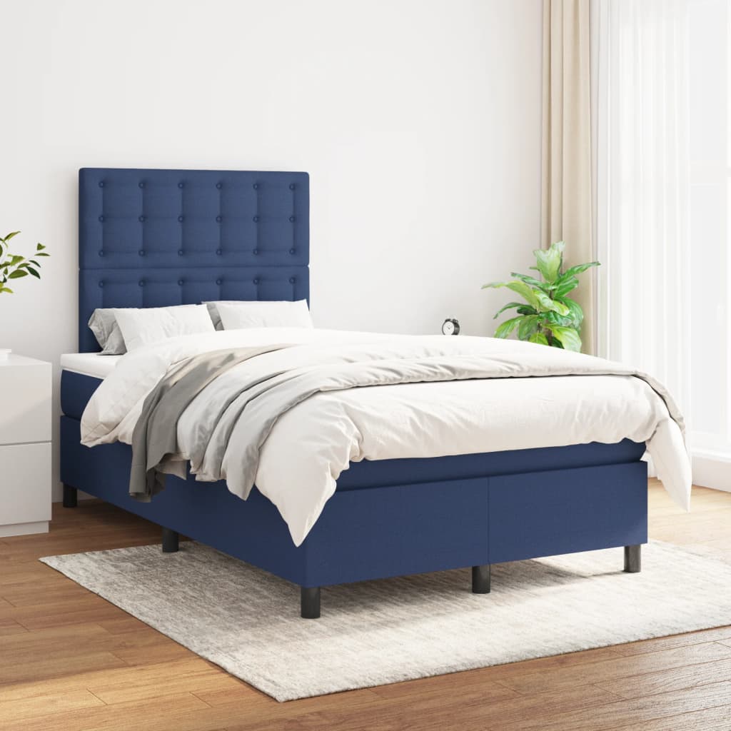 Boxspring met matras stof blauw 120x190 cm is nu te koop bij PeponiXL, paradijselijk wonen!