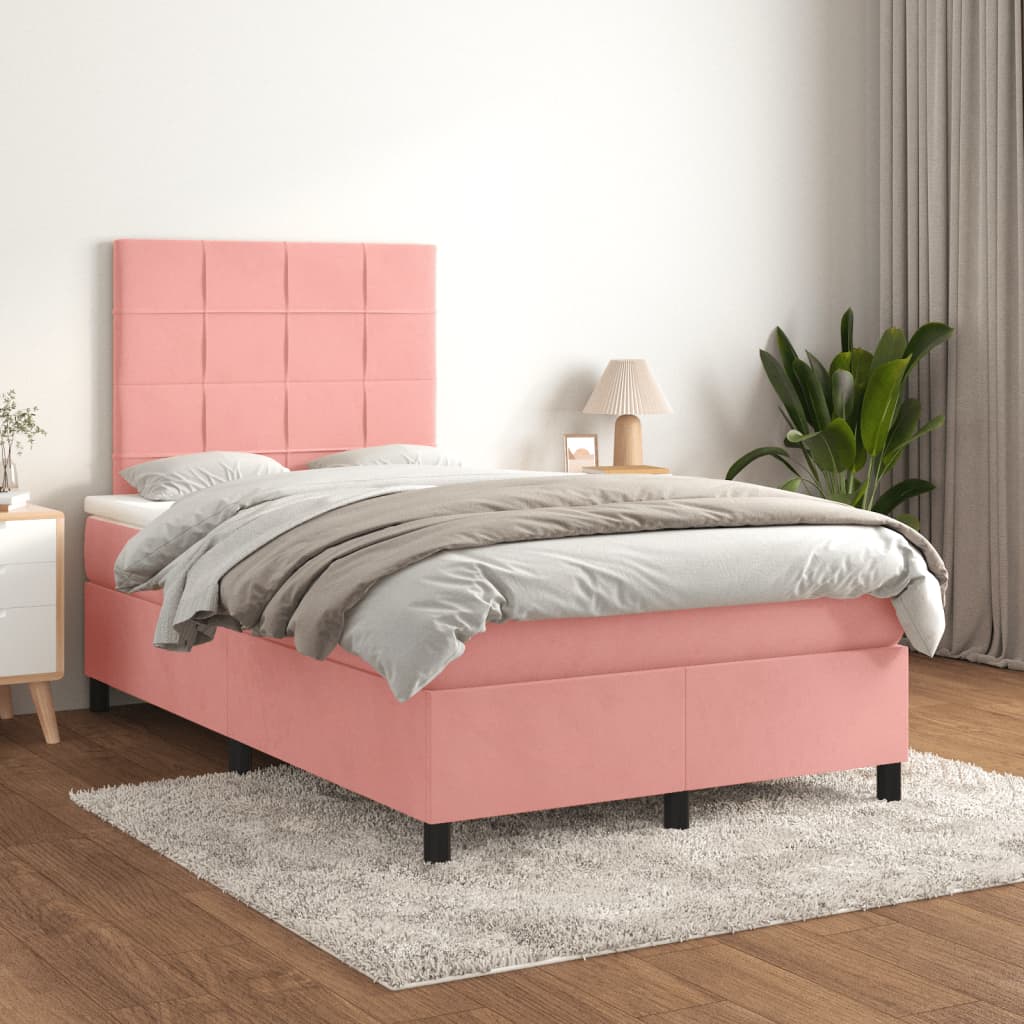 Boxspring met matras fluweel roze 120x190 cm is nu te koop bij PeponiXL, paradijselijk wonen!