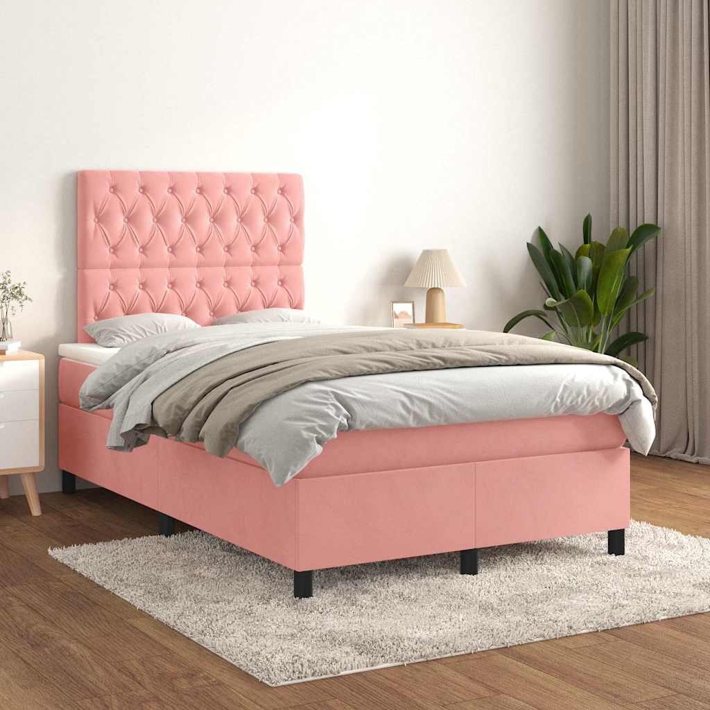 Boxspring met matras fluweel roze 120x190 cm is nu te koop bij PeponiXL, paradijselijk wonen!