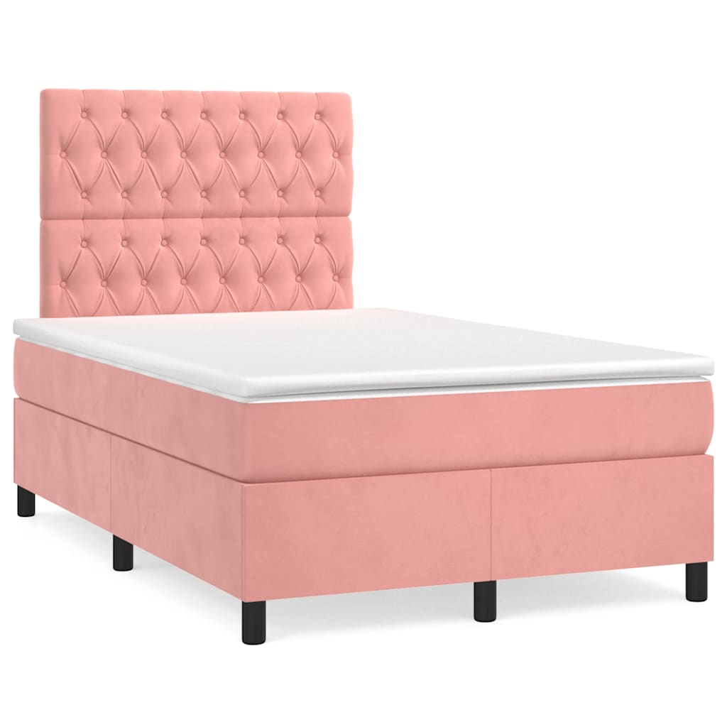 Boxspring met matras fluweel roze 120x190 cm is nu te koop bij PeponiXL, paradijselijk wonen!