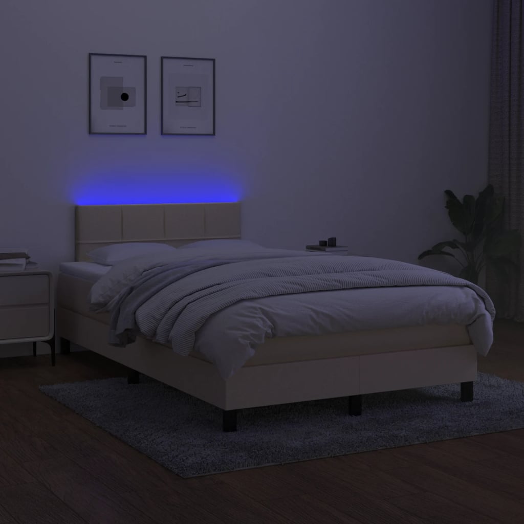 Boxspring met matras en LED stof crèmekleurig 120x190 cm is nu te koop bij PeponiXL, paradijselijk wonen!