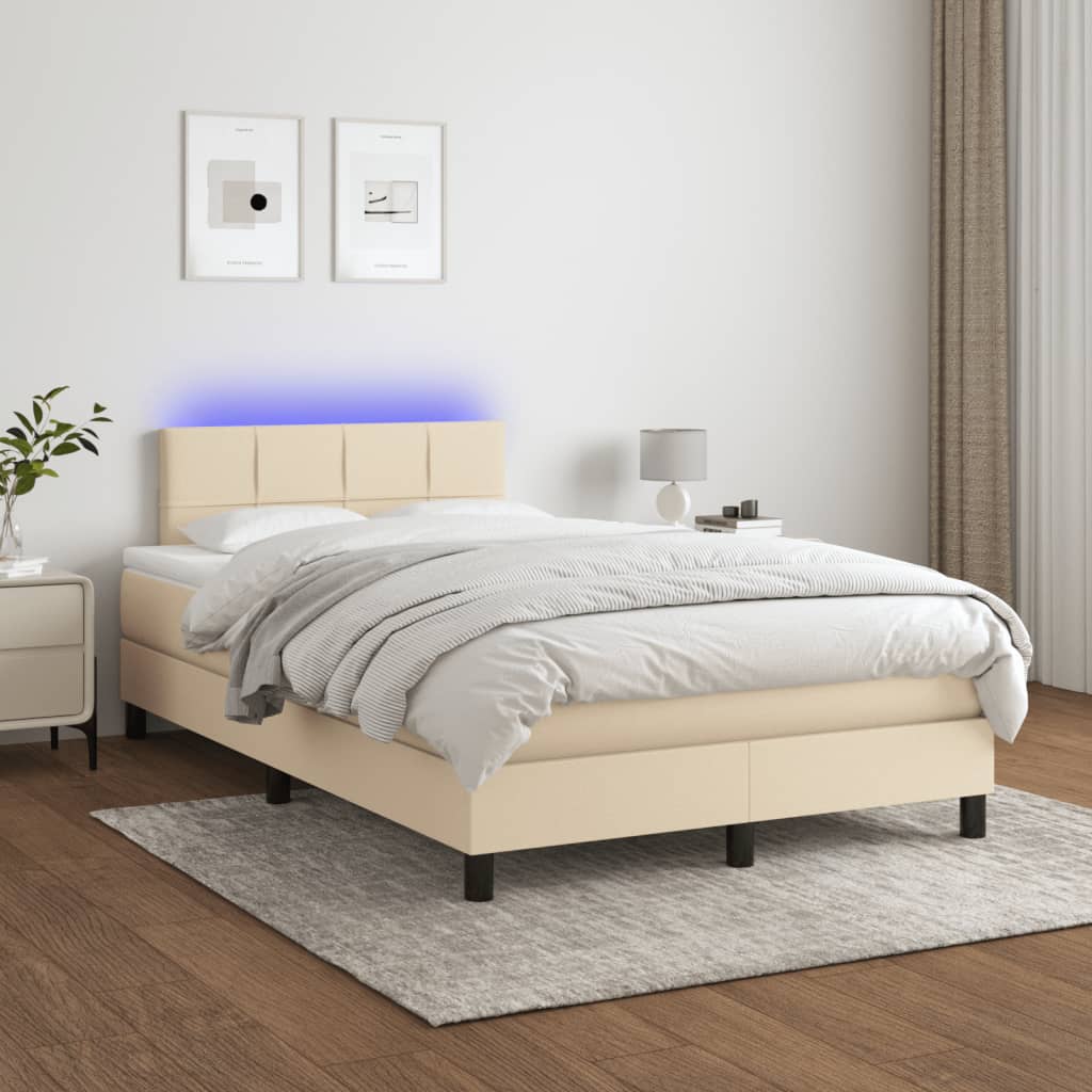 Boxspring met matras en LED stof crèmekleurig 120x190 cm is nu te koop bij PeponiXL, paradijselijk wonen!