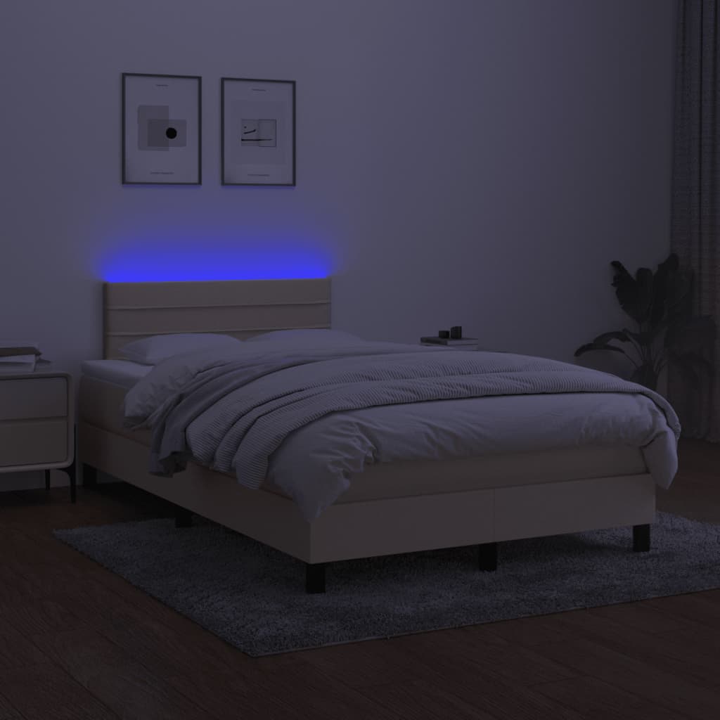 Boxspring met matras en LED stof crèmekleurig 120x190 cm is nu te koop bij PeponiXL, paradijselijk wonen!