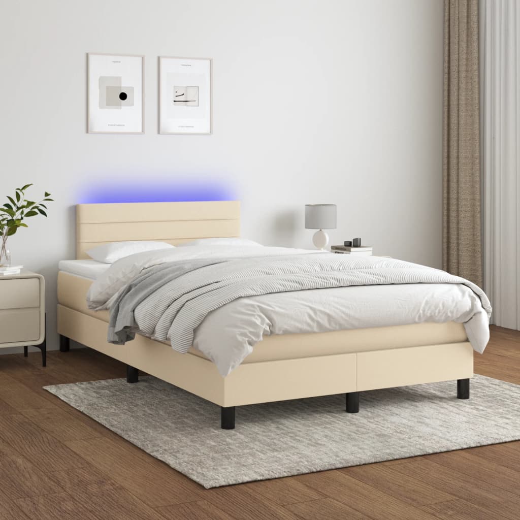 Boxspring met matras en LED stof crèmekleurig 120x190 cm is nu te koop bij PeponiXL, paradijselijk wonen!