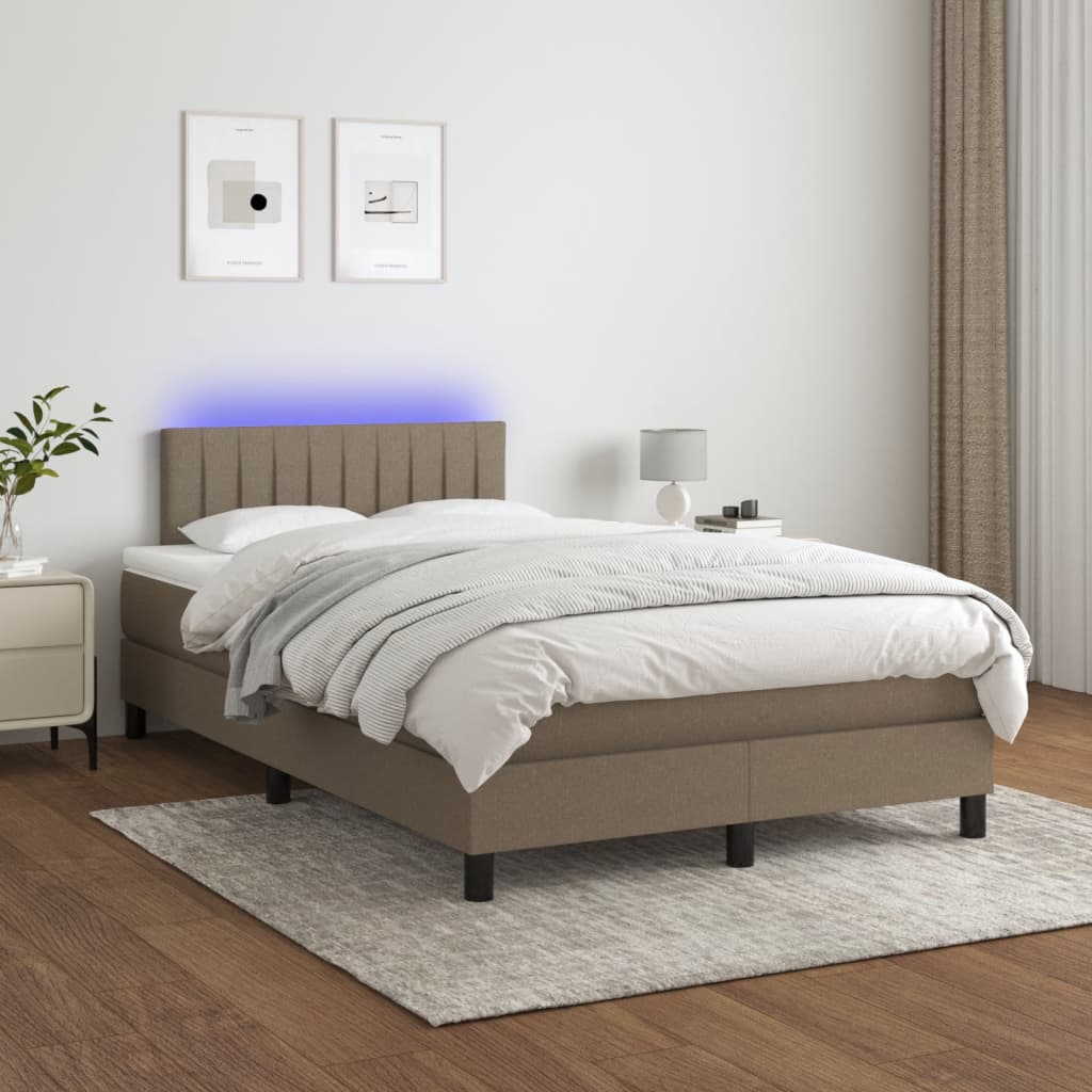 Boxspring met matras en LED stof taupe 120x190 cm is nu te koop bij PeponiXL, paradijselijk wonen!