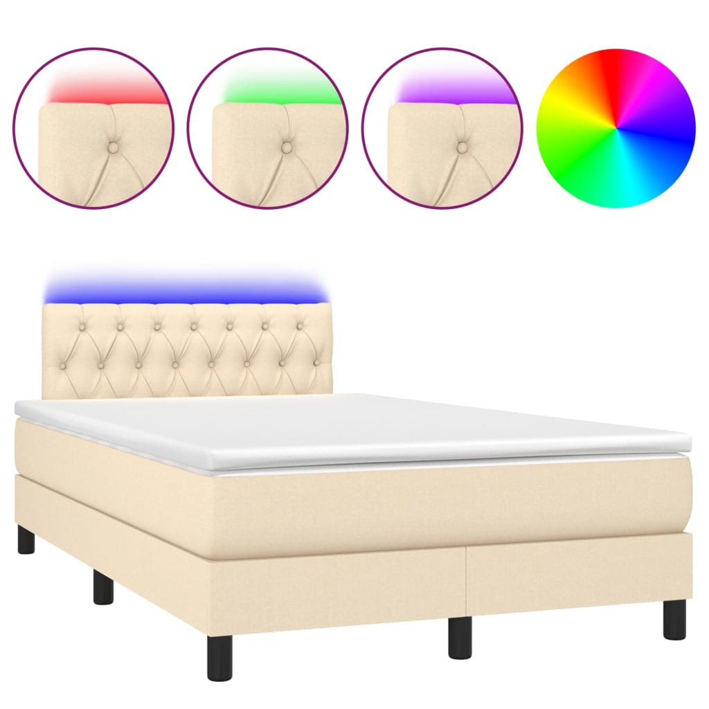 Boxspring met matras en LED stof crèmekleurig 120x190 cm is nu te koop bij PeponiXL, paradijselijk wonen!