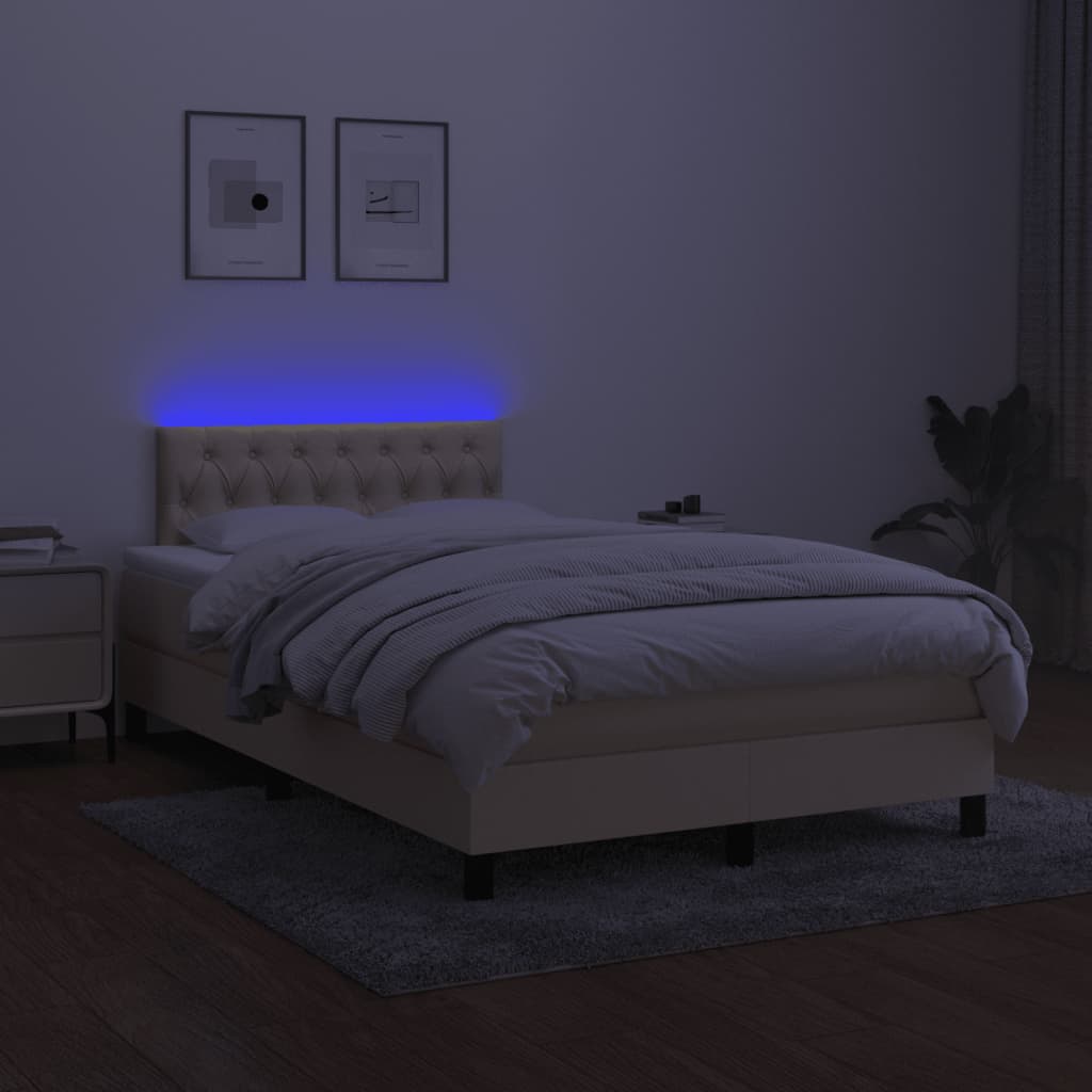 Boxspring met matras en LED stof crèmekleurig 120x190 cm is nu te koop bij PeponiXL, paradijselijk wonen!