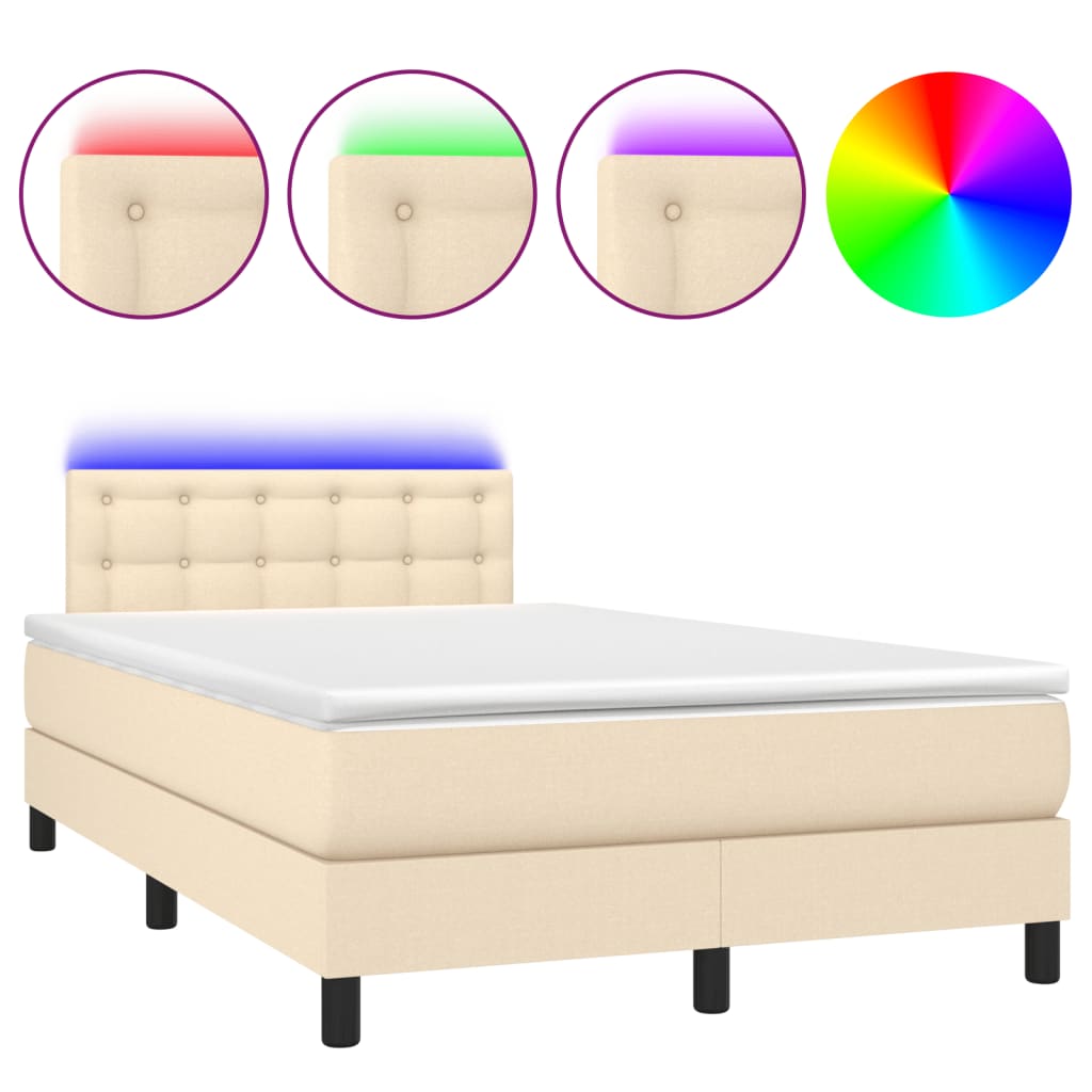 Boxspring met matras en LED stof crèmekleurig 120x190 cm is nu te koop bij PeponiXL, paradijselijk wonen!