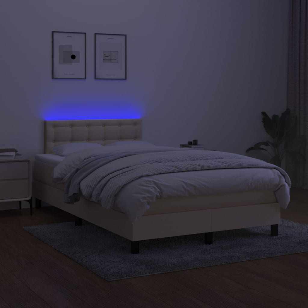 Boxspring met matras en LED stof crèmekleurig 120x190 cm is nu te koop bij PeponiXL, paradijselijk wonen!
