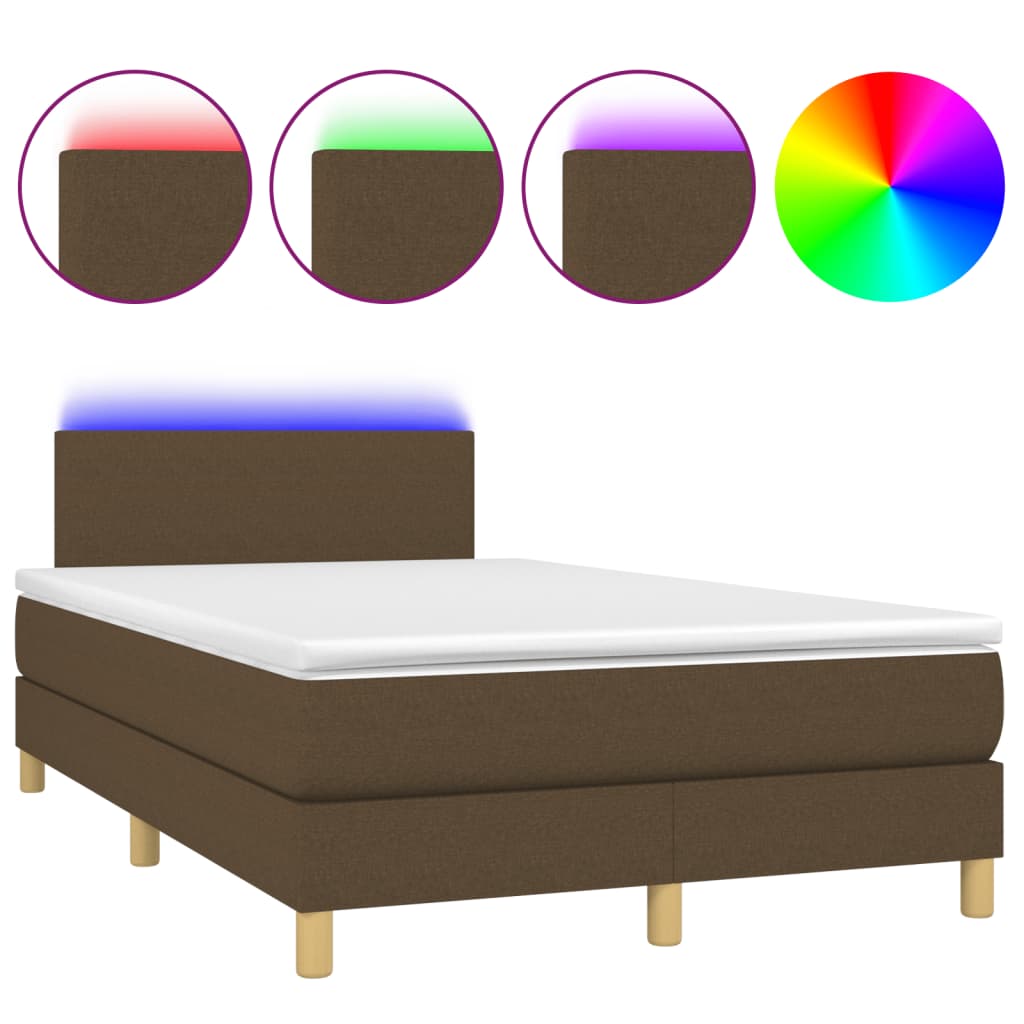 Boxspring met matras en LED stof donkerbruin 120x190 cm is nu te koop bij PeponiXL, paradijselijk wonen!
