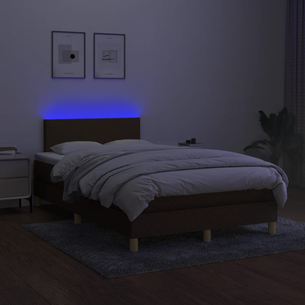 Boxspring met matras en LED stof donkerbruin 120x190 cm is nu te koop bij PeponiXL, paradijselijk wonen!