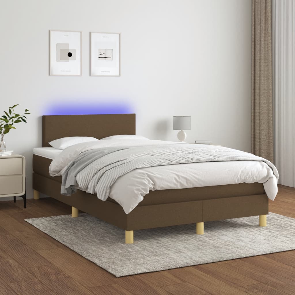Boxspring met matras en LED stof donkerbruin 120x190 cm is nu te koop bij PeponiXL, paradijselijk wonen!