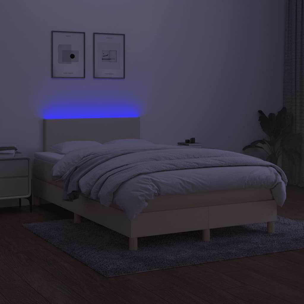 Boxspring met matras en LED stof crèmekleurig 120x190 cm is nu te koop bij PeponiXL, paradijselijk wonen!