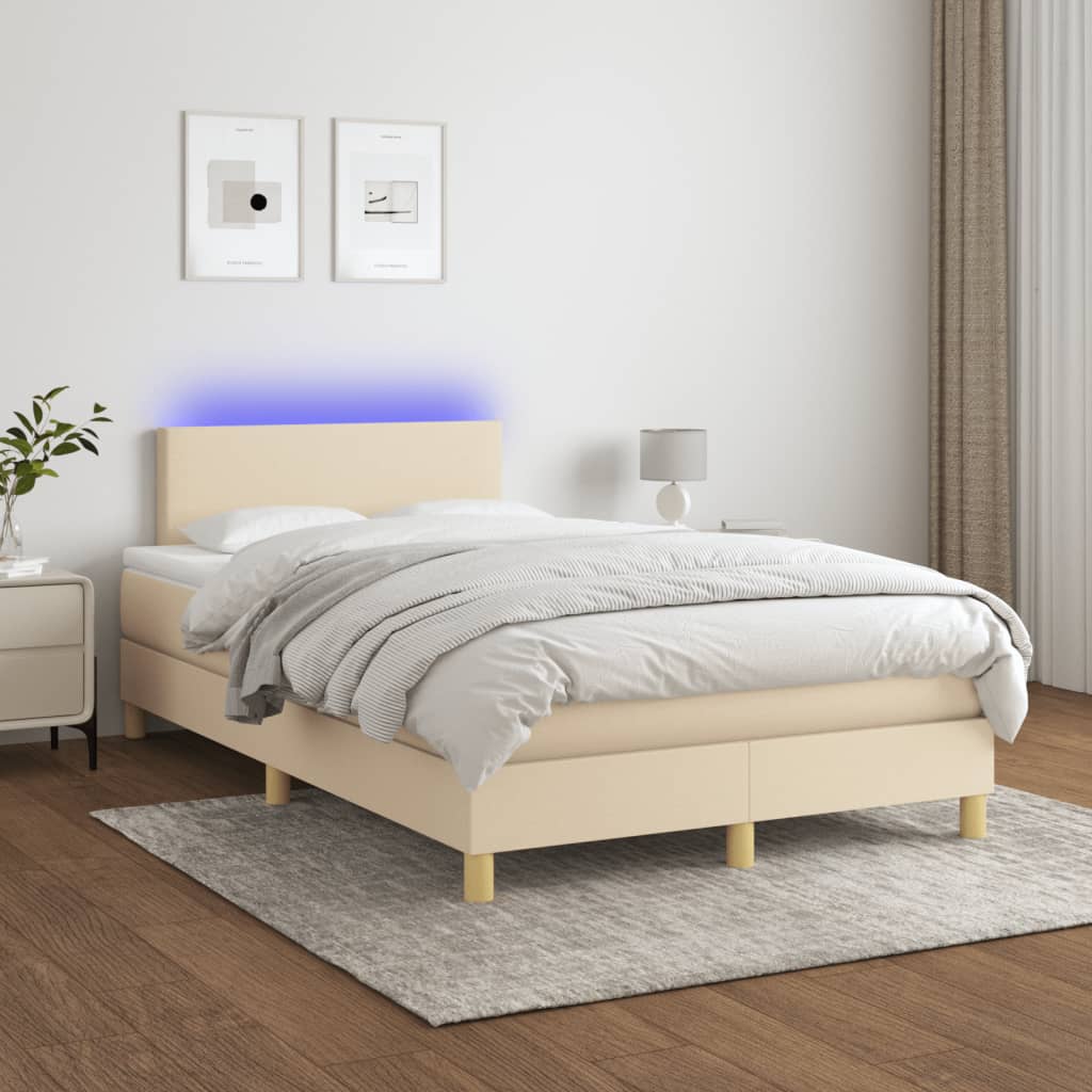 Boxspring met matras en LED stof crèmekleurig 120x190 cm is nu te koop bij PeponiXL, paradijselijk wonen!