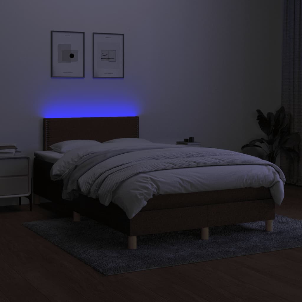 Boxspring met matras en LED stof donkerbruin 120x190 cm is nu te koop bij PeponiXL, paradijselijk wonen!