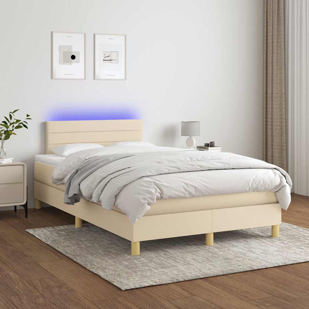 Boxspring met matras en LED stof crèmekleurig 120x190 cm is nu te koop bij PeponiXL, paradijselijk wonen!