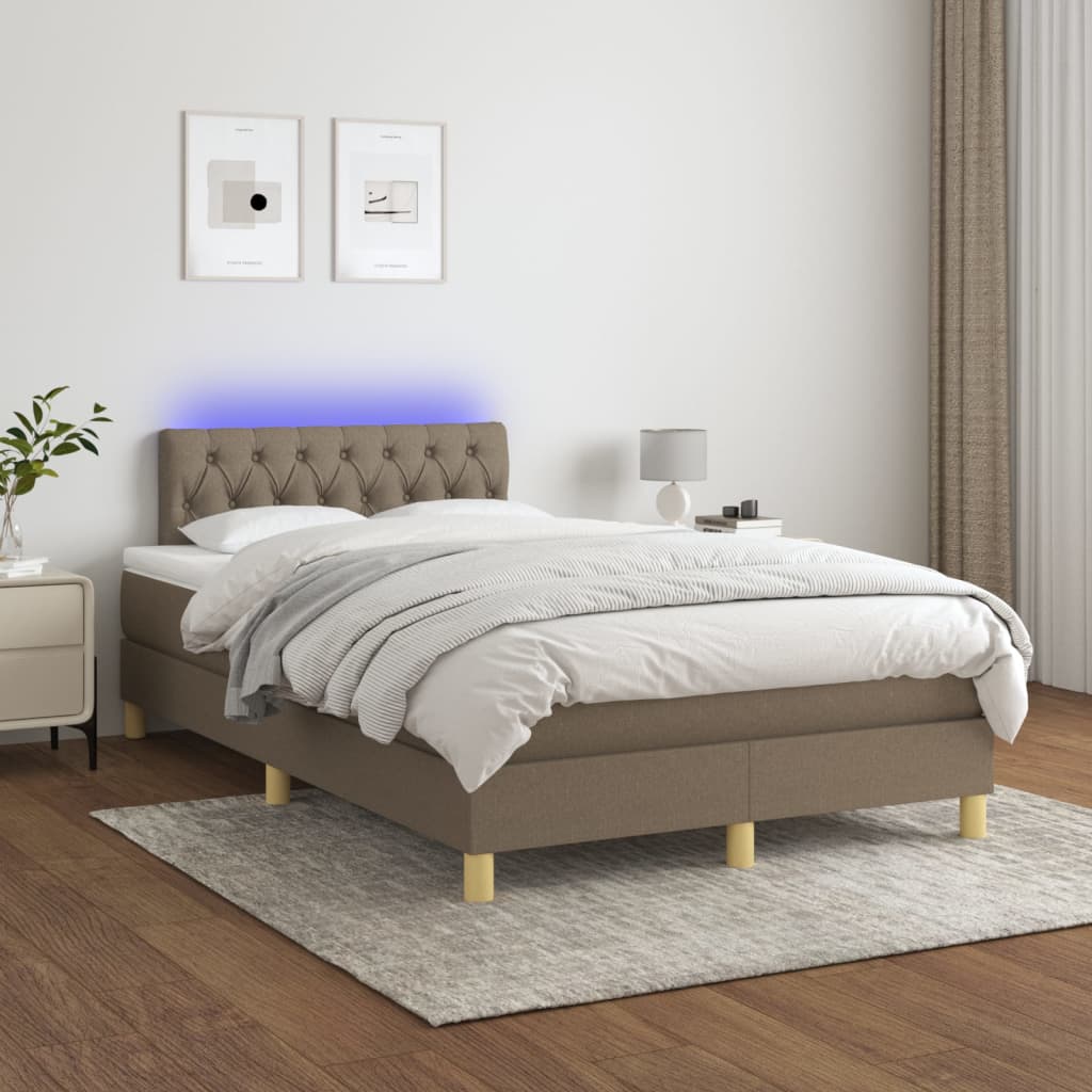 Boxspring met matras en LED stof taupe 120x190 cm is nu te koop bij PeponiXL, paradijselijk wonen!