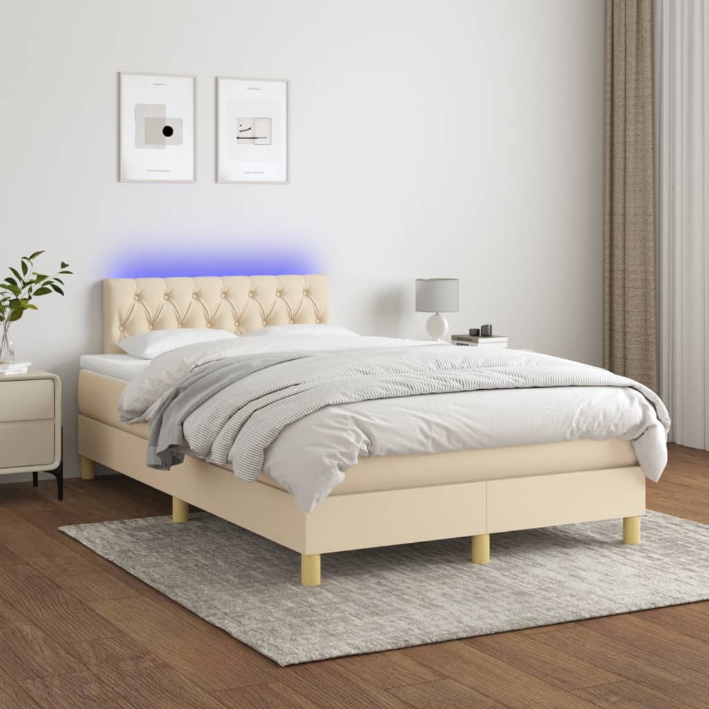 Boxspring met matras en LED stof crèmekleurig 120x190 cm is nu te koop bij PeponiXL, paradijselijk wonen!