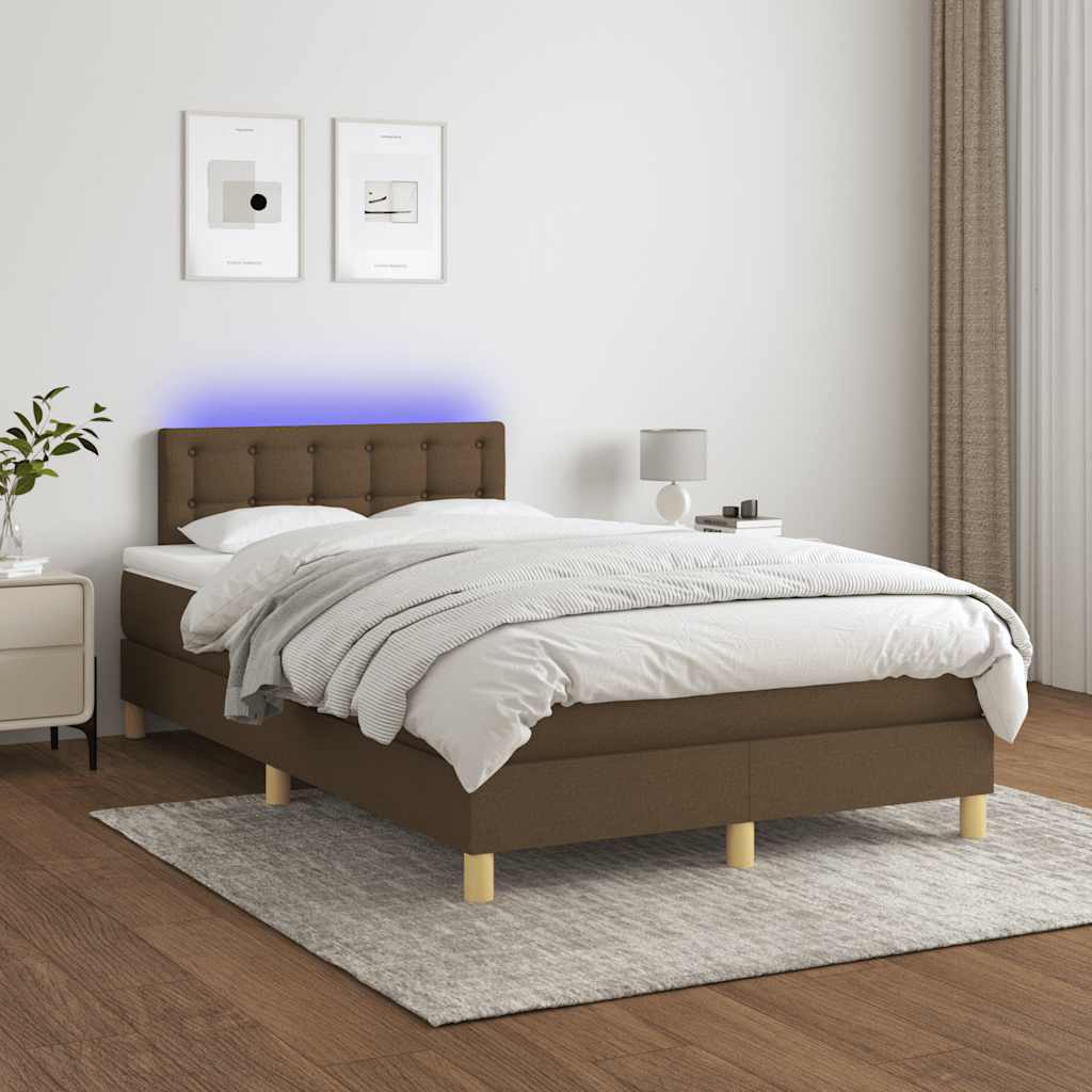 Boxspring met matras en LED stof donkerbruin 120x190 cm is nu te koop bij PeponiXL, paradijselijk wonen!