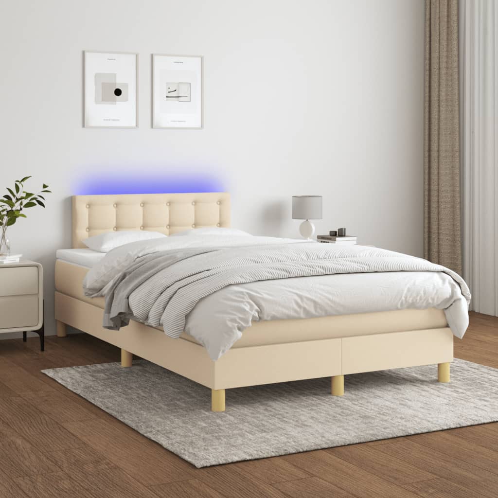 Boxspring met matras en LED stof crèmekleurig 120x190 cm is nu te koop bij PeponiXL, paradijselijk wonen!