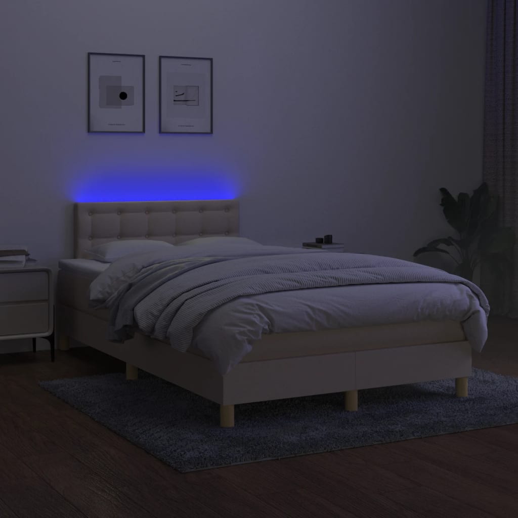 Boxspring met matras en LED stof crèmekleurig 120x190 cm is nu te koop bij PeponiXL, paradijselijk wonen!