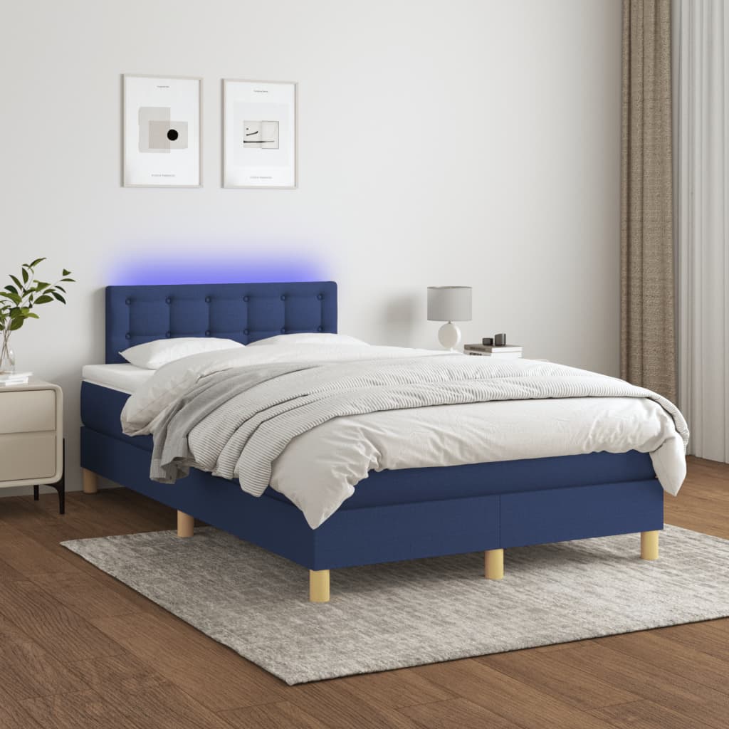 Boxspring met matras en LED stof blauw 120x190 cm is nu te koop bij PeponiXL, paradijselijk wonen!