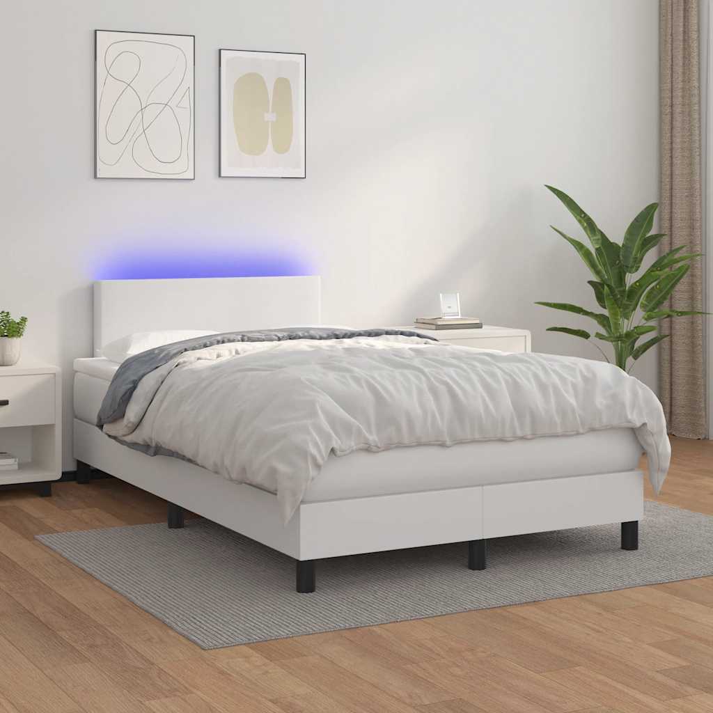 Boxspring met matras en LED kunstleer wit 120x190 cm is nu te koop bij PeponiXL, paradijselijk wonen!