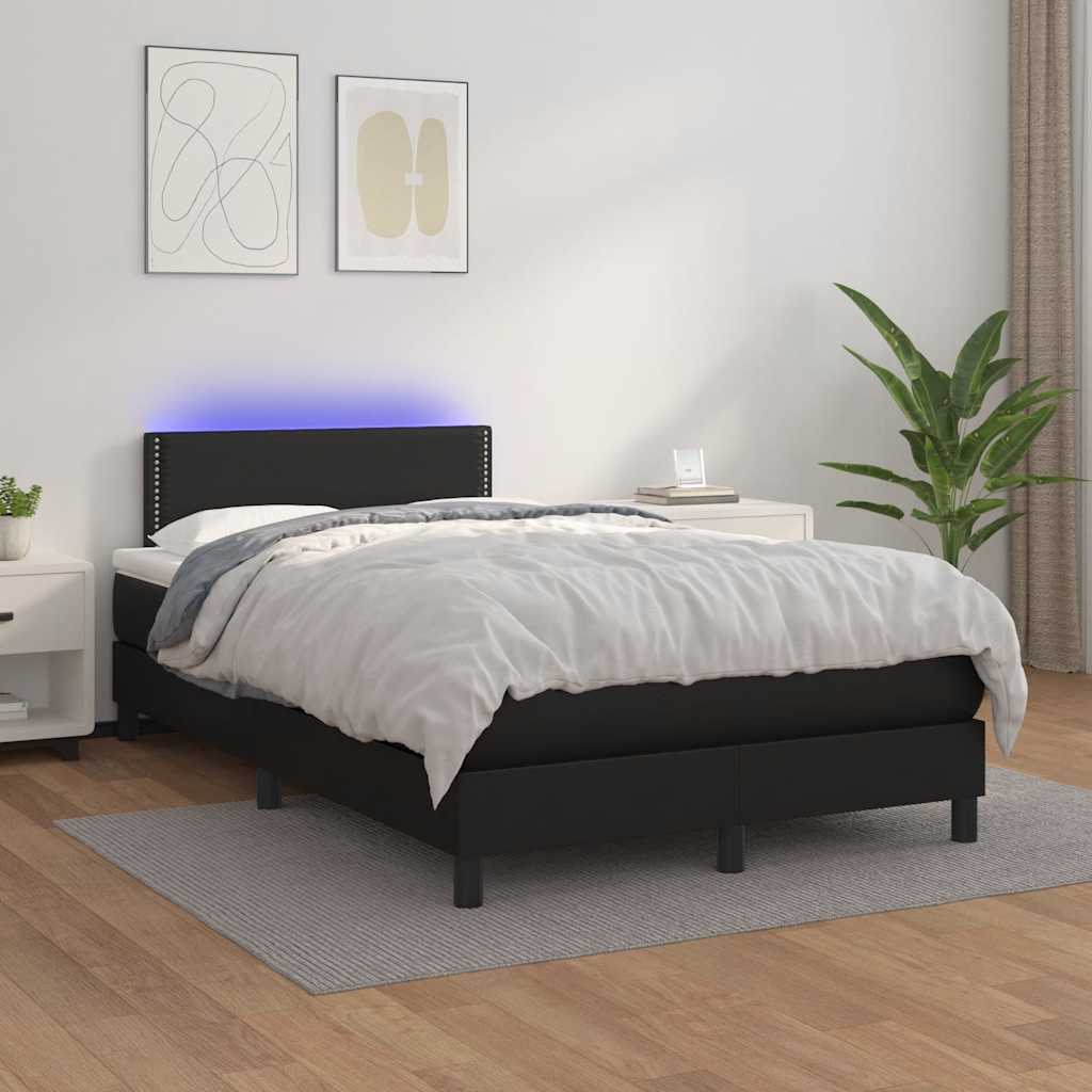 Boxspring met matras en LED kunstleer zwart 120x190 cm is nu te koop bij PeponiXL, paradijselijk wonen!