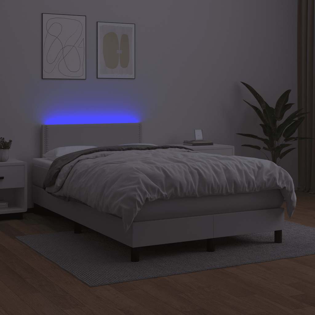 Boxspring met matras en LED kunstleer wit 120x190 cm is nu te koop bij PeponiXL, paradijselijk wonen!