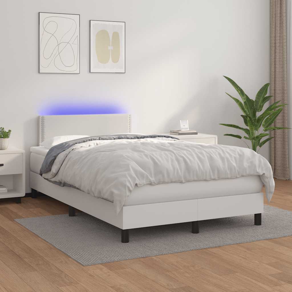 Boxspring met matras en LED kunstleer wit 120x190 cm is nu te koop bij PeponiXL, paradijselijk wonen!