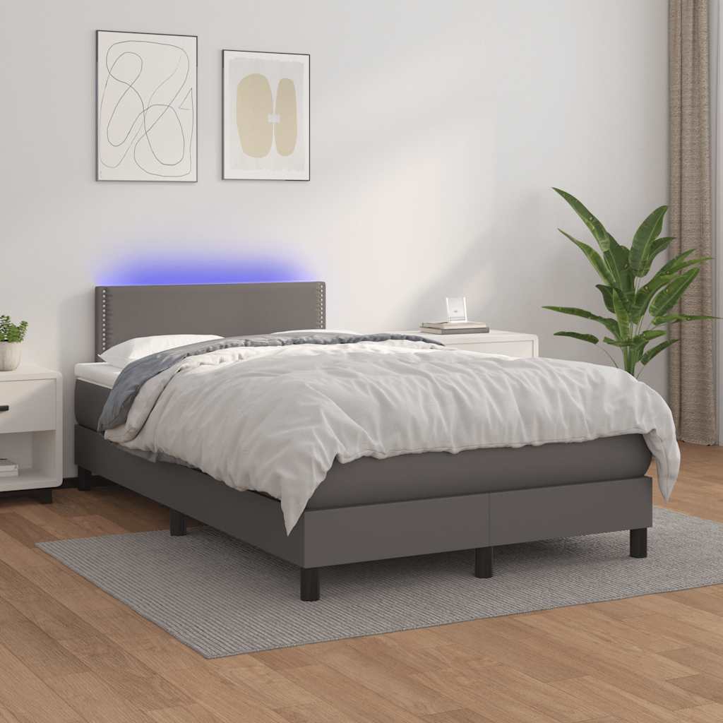 Boxspring met matras en LED kunstleer grijs 120x190 cm is nu te koop bij PeponiXL, paradijselijk wonen!