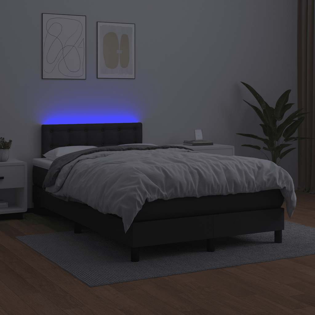 Boxspring met matras en LED kunstleer zwart 120x190 cm is nu te koop bij PeponiXL, paradijselijk wonen!