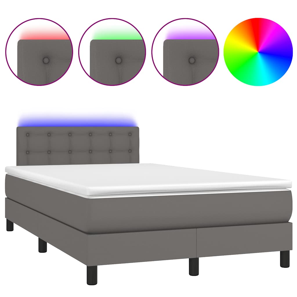 Boxspring met matras en LED kunstleer grijs 120x190 cm is nu te koop bij PeponiXL, paradijselijk wonen!