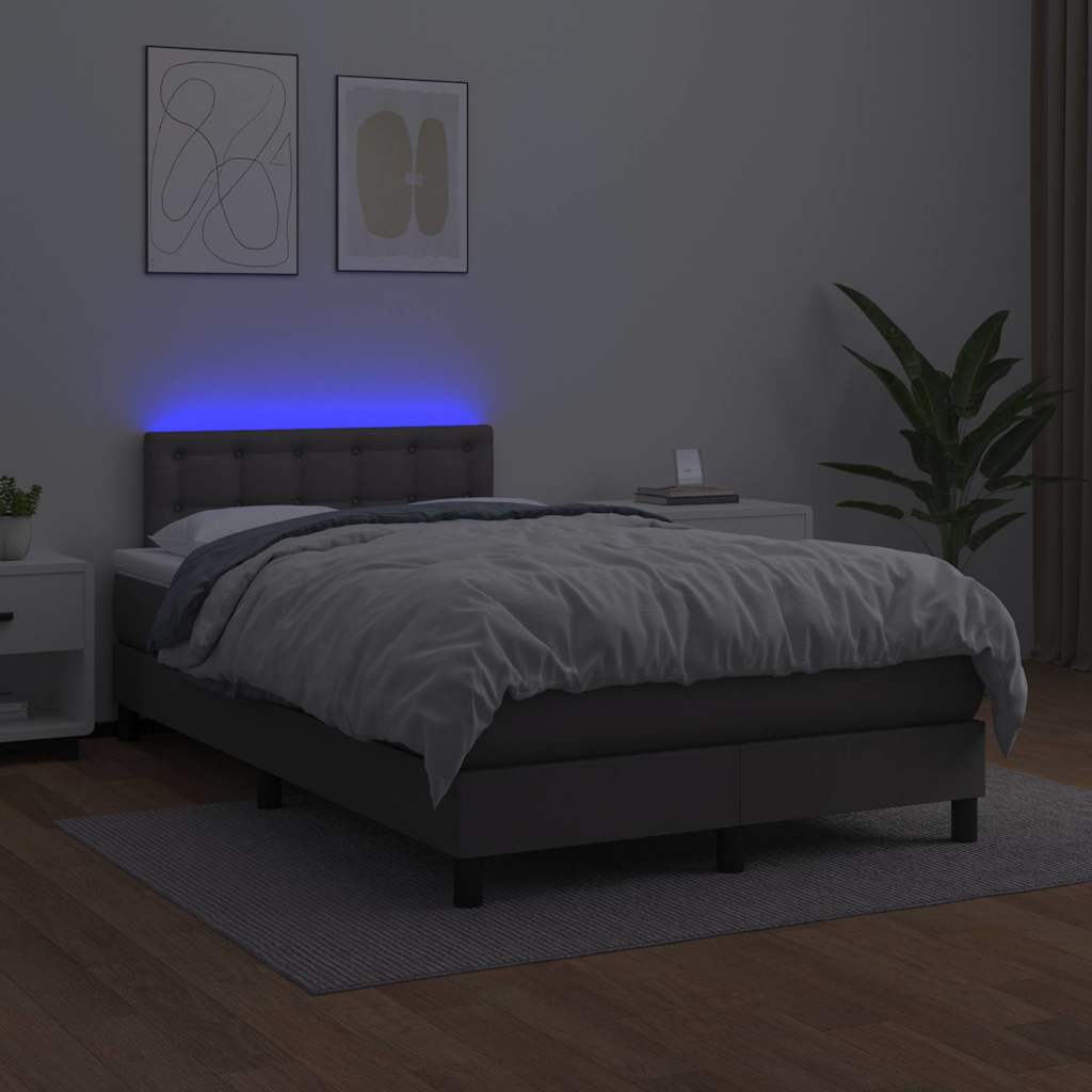 Boxspring met matras en LED kunstleer grijs 120x190 cm is nu te koop bij PeponiXL, paradijselijk wonen!