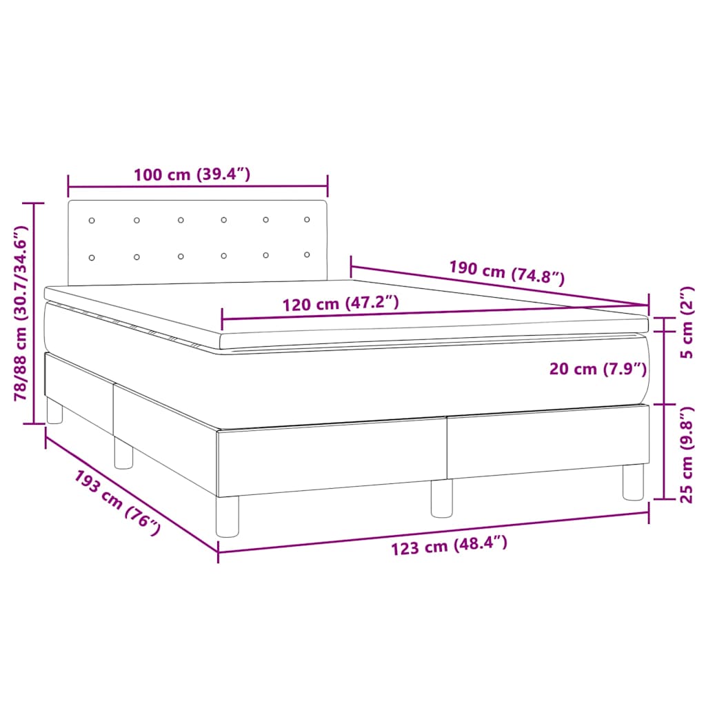 Boxspring met matras en LED kunstleer grijs 120x190 cm is nu te koop bij PeponiXL, paradijselijk wonen!