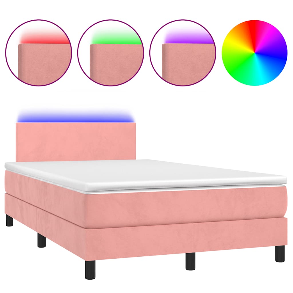 Boxspring met matras en LED fluweel roze 120x190 cm is nu te koop bij PeponiXL, paradijselijk wonen!