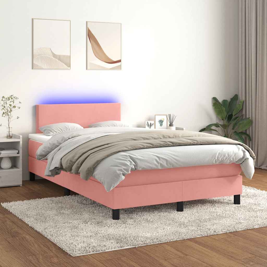 Boxspring met matras en LED fluweel roze 120x190 cm is nu te koop bij PeponiXL, paradijselijk wonen!