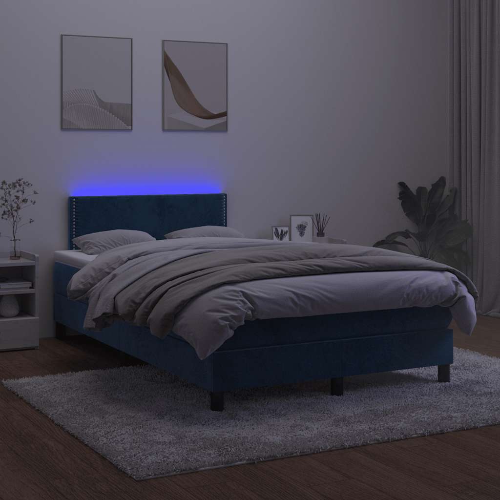 Boxspring met matras en LED fluweel donkerblauw 120x190 cm is nu te koop bij PeponiXL, paradijselijk wonen!