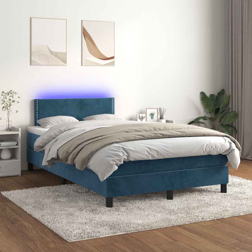 Boxspring met matras en LED fluweel donkerblauw 120x190 cm is nu te koop bij PeponiXL, paradijselijk wonen!