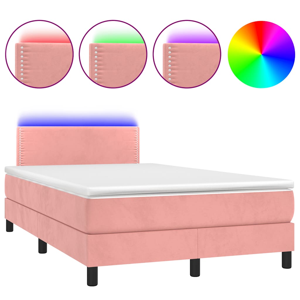 Boxspring met matras en LED fluweel roze 120x190 cm is nu te koop bij PeponiXL, paradijselijk wonen!