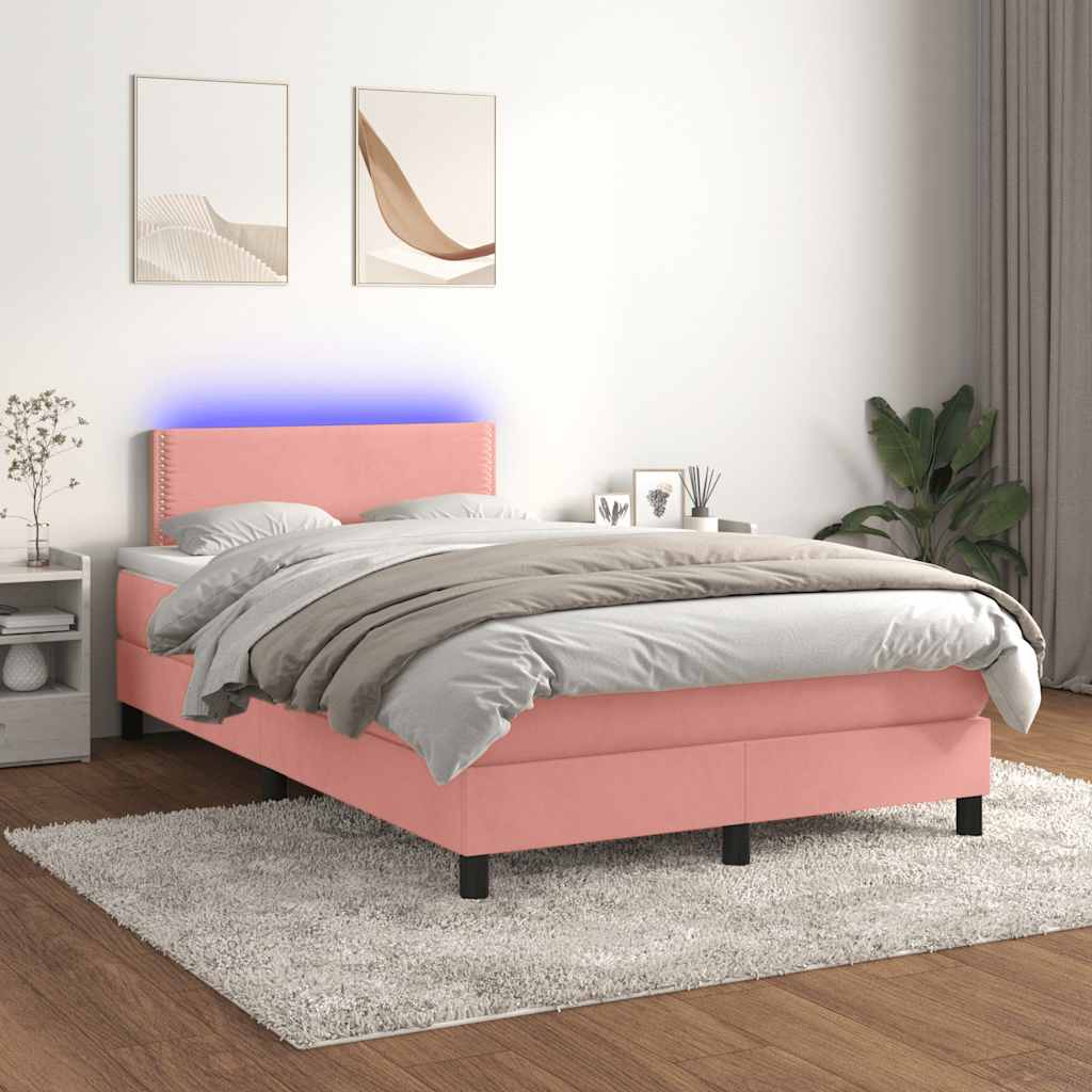 Boxspring met matras en LED fluweel roze 120x190 cm is nu te koop bij PeponiXL, paradijselijk wonen!