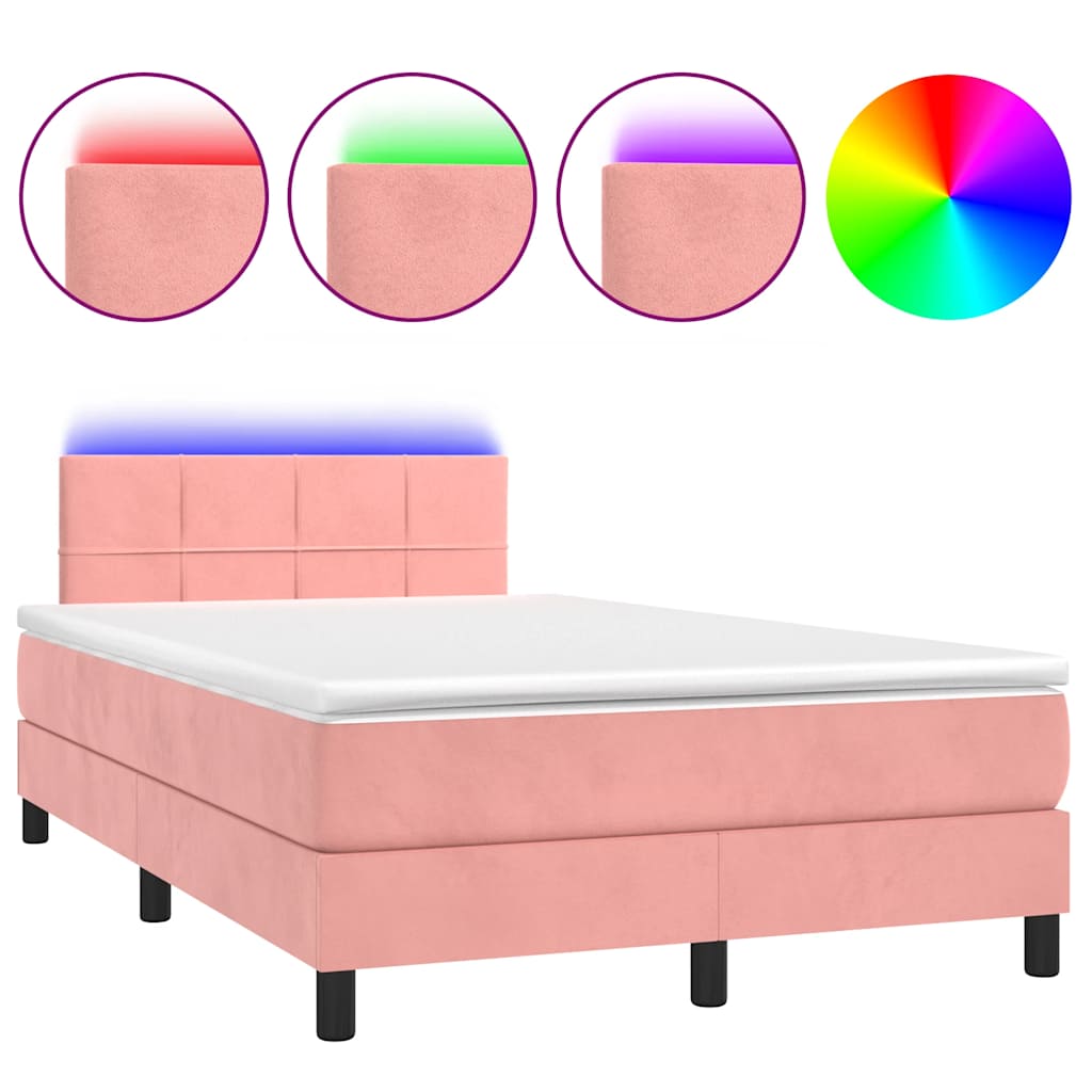 Boxspring met matras en LED fluweel roze 120x190 cm is nu te koop bij PeponiXL, paradijselijk wonen!